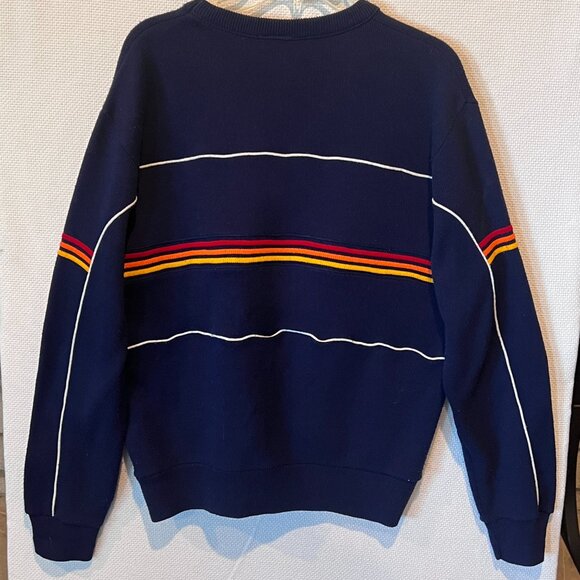 VTG 80s Hang Ten Sweater Mens L Navy Blue Pullover Rainbow Stripe Retro Skater - Picture 8 of 9